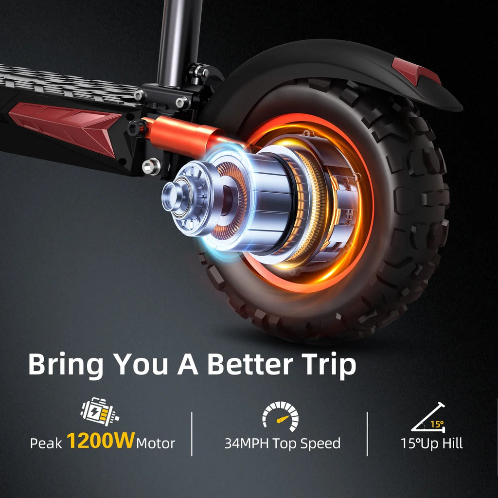 Close-up of a FREEBOY J11MAX   electric scooter's wheel with technical specifications on a dark background