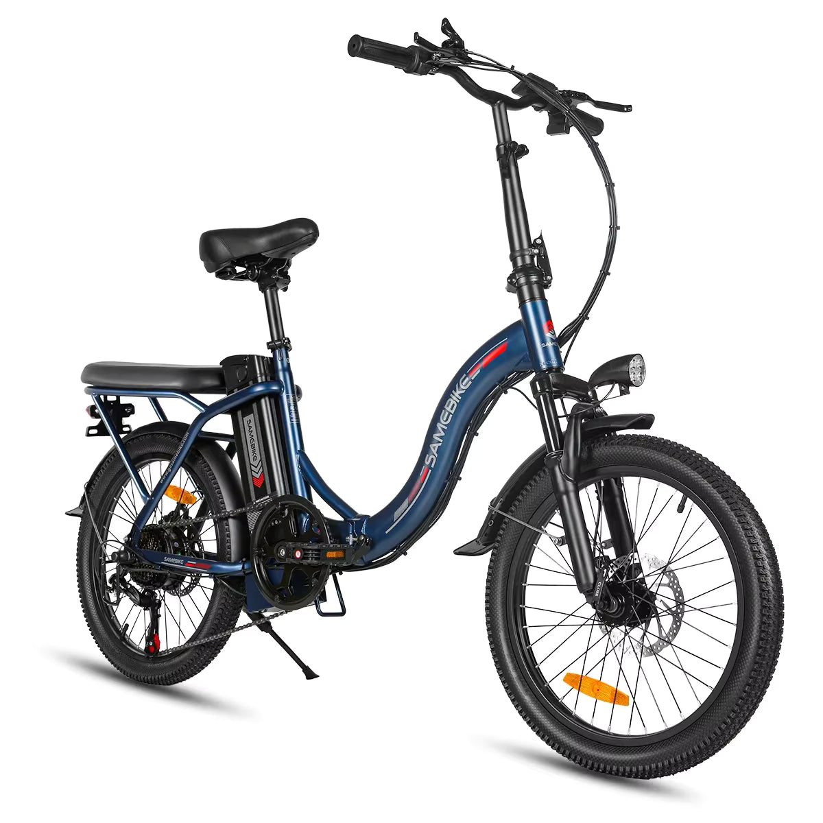 Blue SAMEBIKE CY20 electric bicycle on a white background