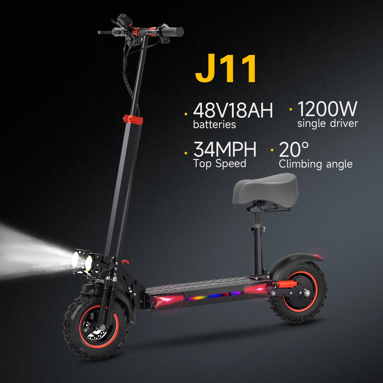FREEBOY J11MAX  Electric scooter with specifications on a dark background