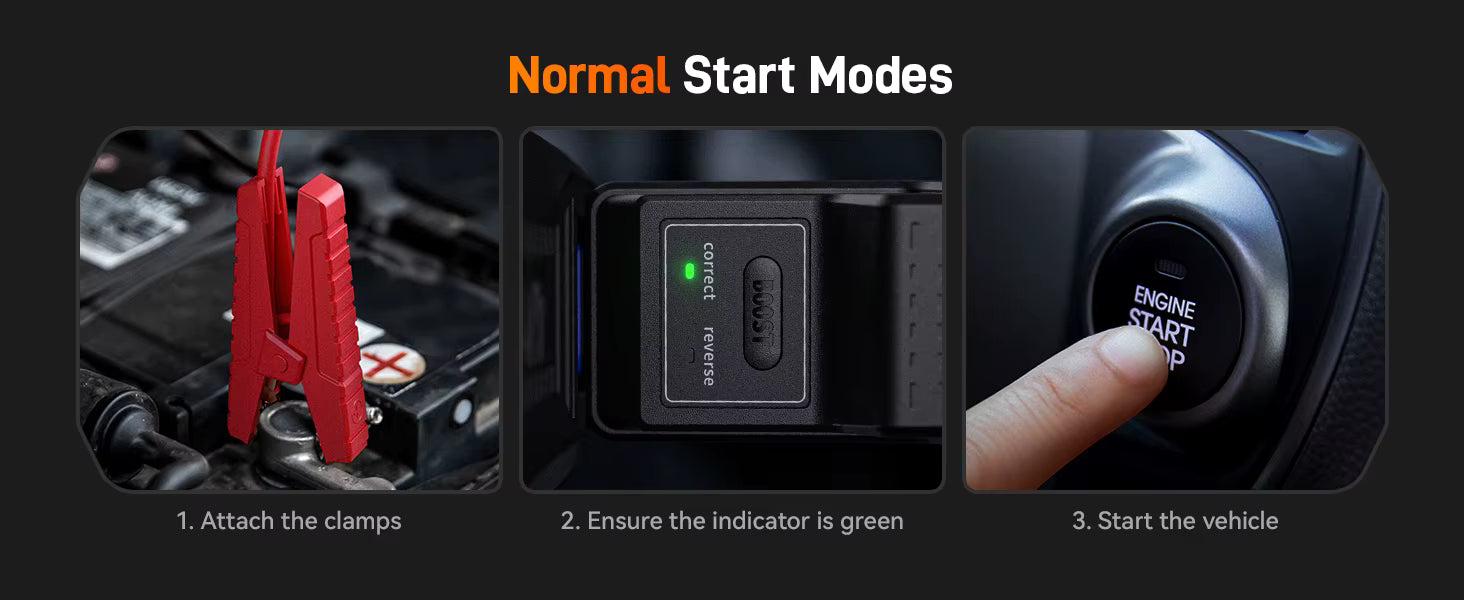 Step-by-step guide on how to use a car jump starter with normal start modes.