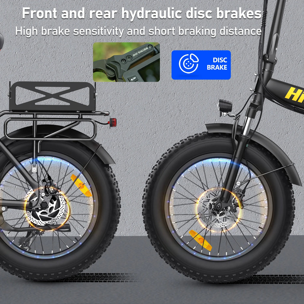 Hidoes HD-F3PRO Electric bike with front and rear hydraulic disc brakes on a gray background