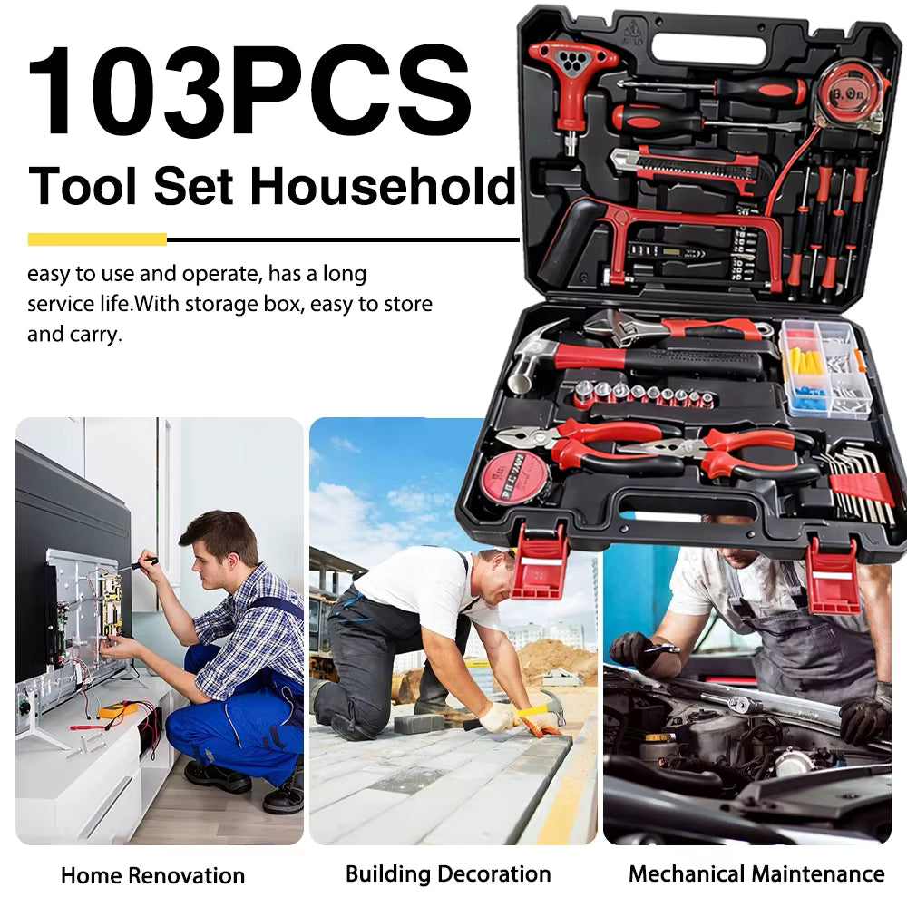 103-piece household tool kit for home renovation, building decoration, and mechanical maintenance