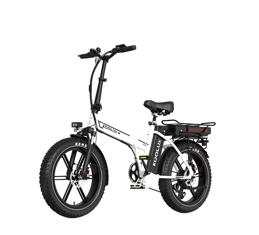 White KOOLUX X11S electric bike with black wheels and handlebars on a white background