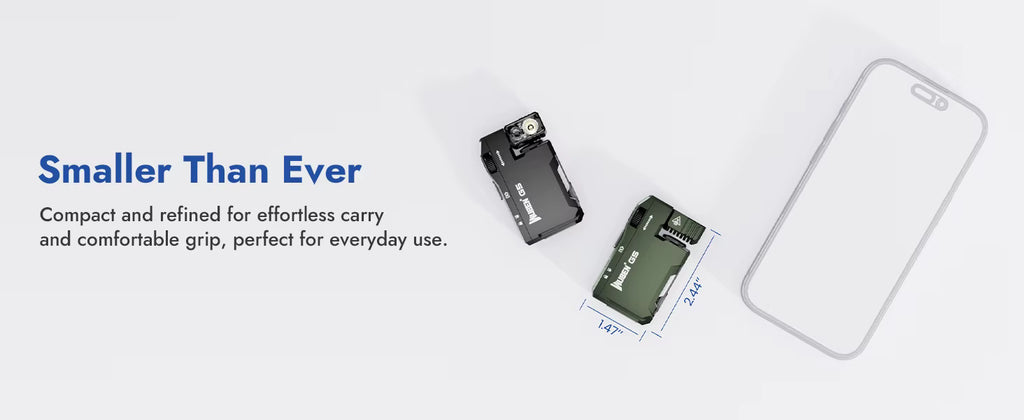 Wuben G5 size comparison graphic next to a smartphone
