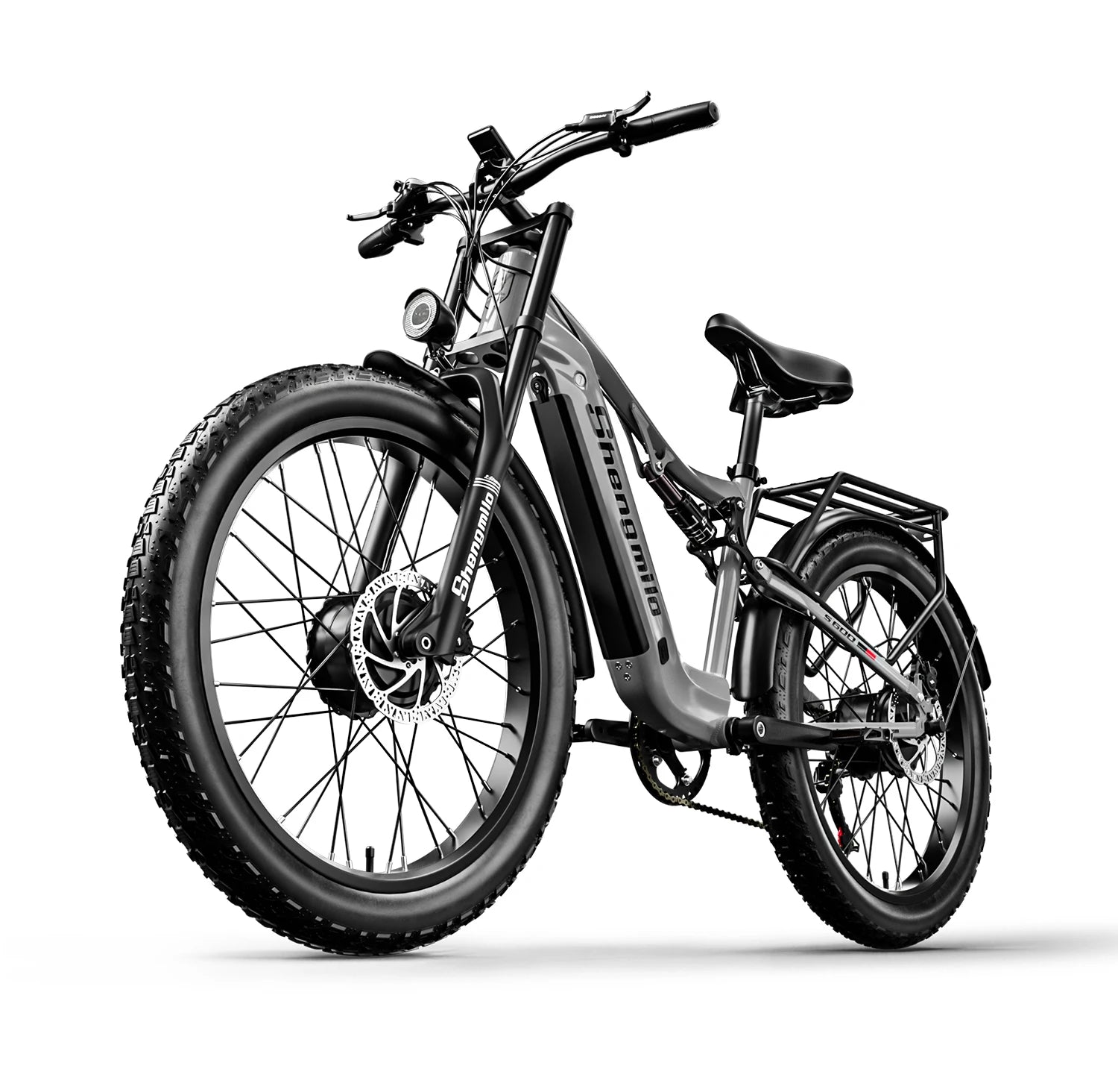 Angled frontal view of an electric bike on a white background