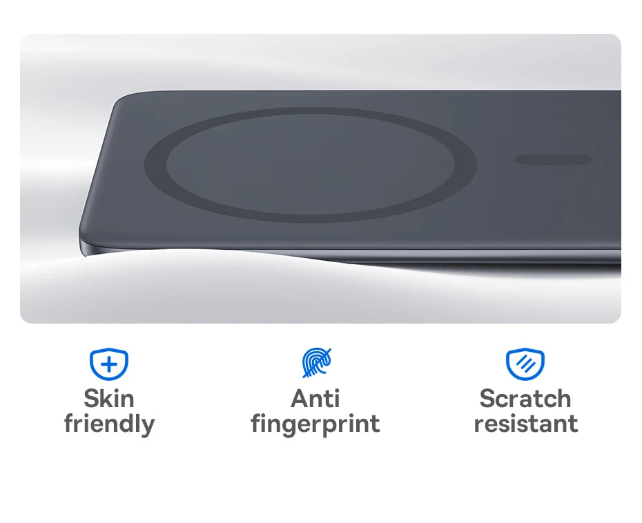 Baseus Magnetic portable battery charger Electronic device with anti-fingerprint, skin-friendly, and scratch-resistant features on a white background