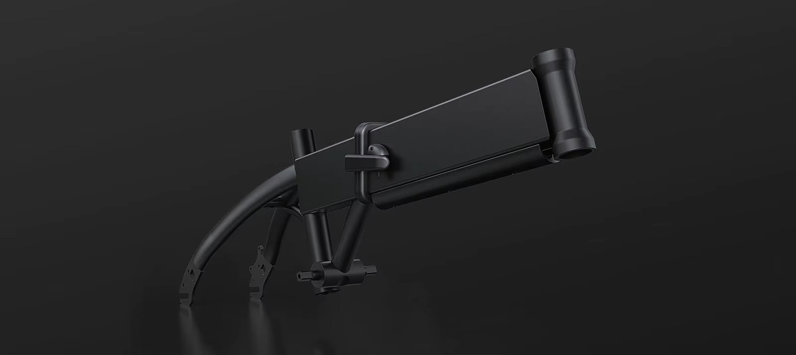 Black metal stand DYU A1F Pro Folding E-Bike on a reflective black surface with a dark background