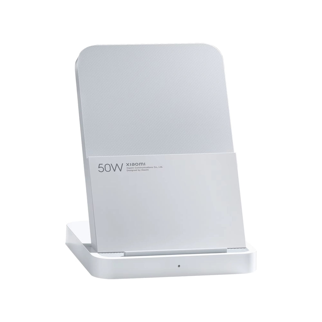Xiaomi 50W Wireless Charging Stand Pro upright desktop dock in pure white 