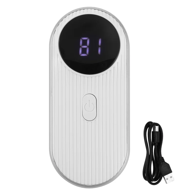 Compact rechargeable fabric shaver with digital display showing number eighty one and included USB charging cable highlighting portable design and modern garment care tool.