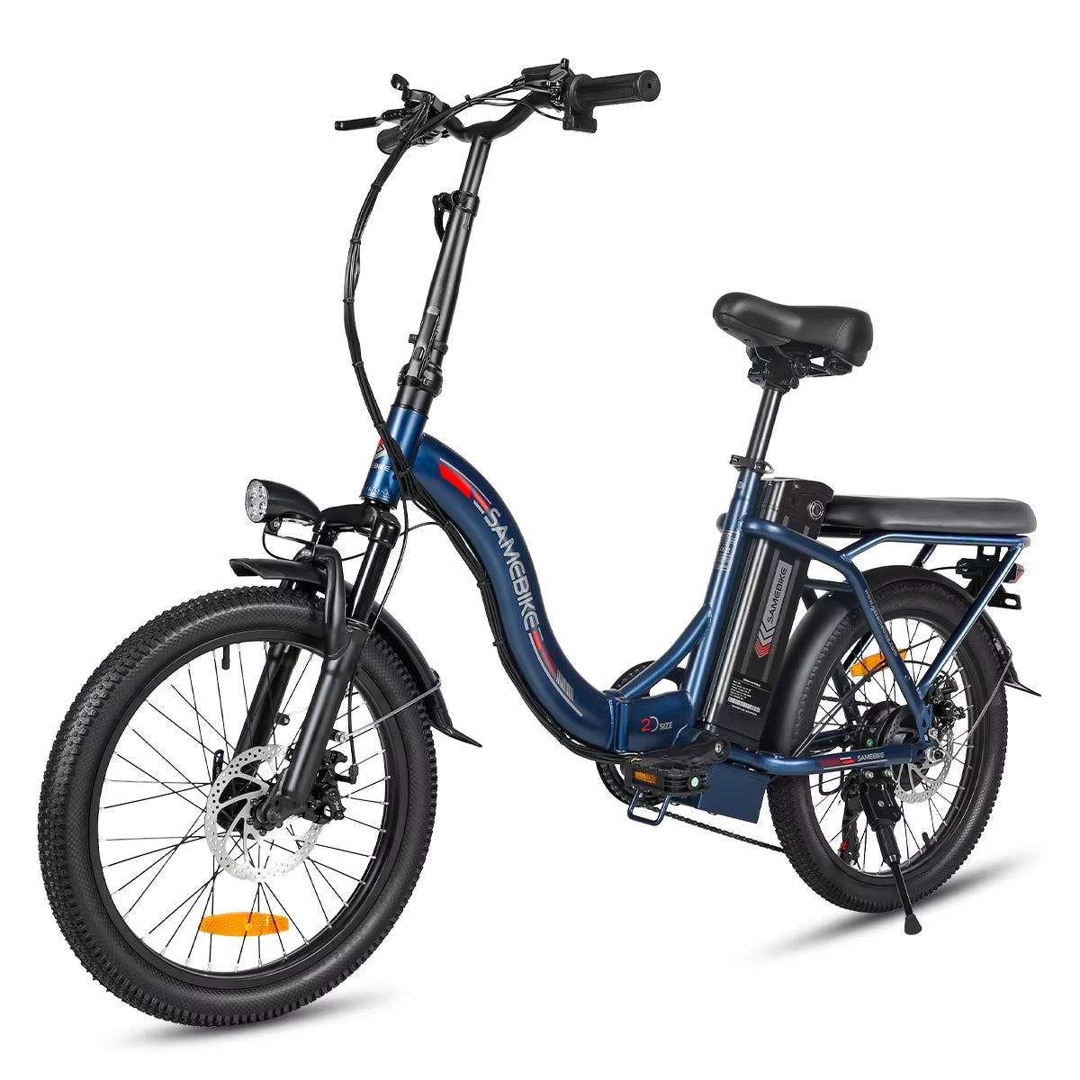 Blue SAMEBIKE CY20 electric bicycle on a white background