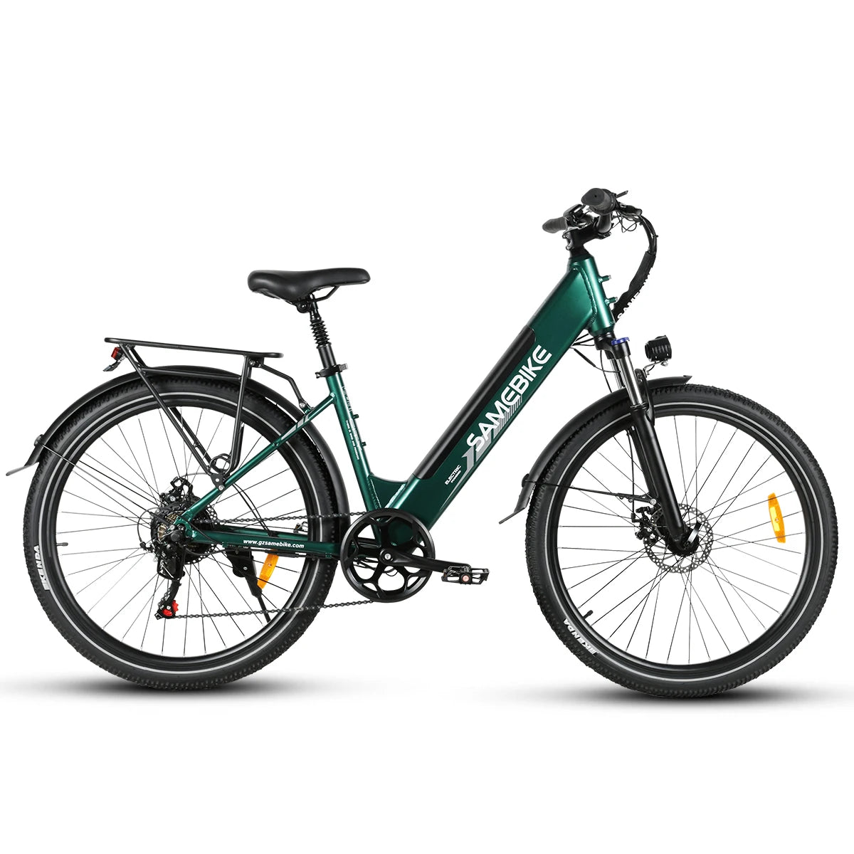 Green SAMEBIKE RS‑A01 PRO‑T electric bicycle with 'SAMEBIKE' branding on a white background