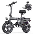 Black electric bike with a smaller inset image of the bike folded.