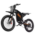 Black electric bike with orange branding on a white background