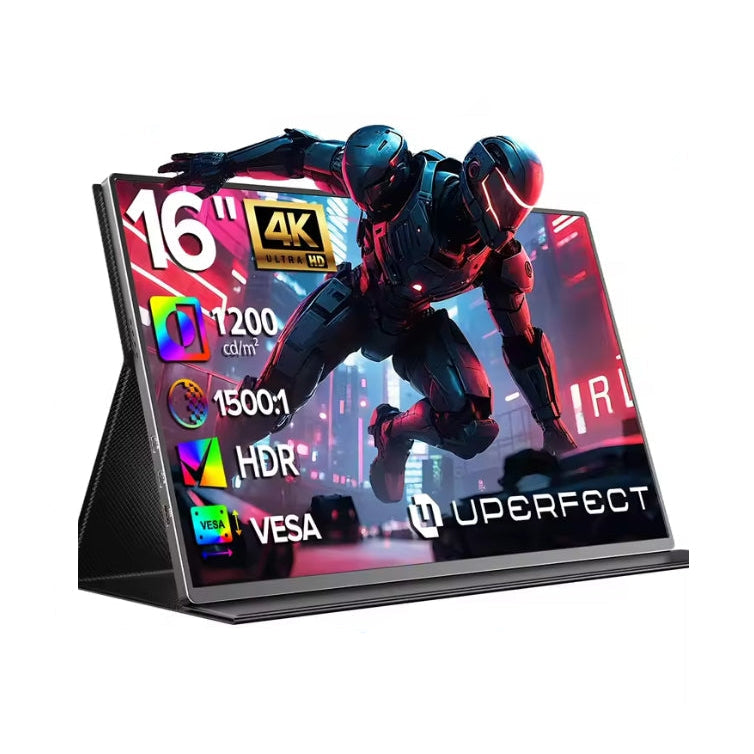 UPERFECT 16-inch 4K 1200-nit portable monitor displayed on its magnetic stand