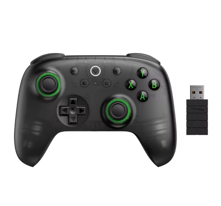 Transparent Black: 8BitDo Ultimate 2C Wireless Gaming Controller in Transparent Black featuring Hall Effect joysticks and 2.4G USB receiver