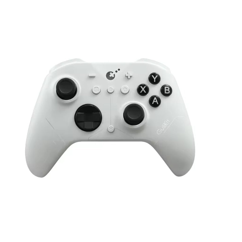 GuliKit ES Pro Wireless Gamepad in matte white finish featuring dual analog sticks, D‑pad, and ABXY buttons. Ergonomic design with precision TMR joystick technology and linear Hall triggers for multi‑platform gaming.