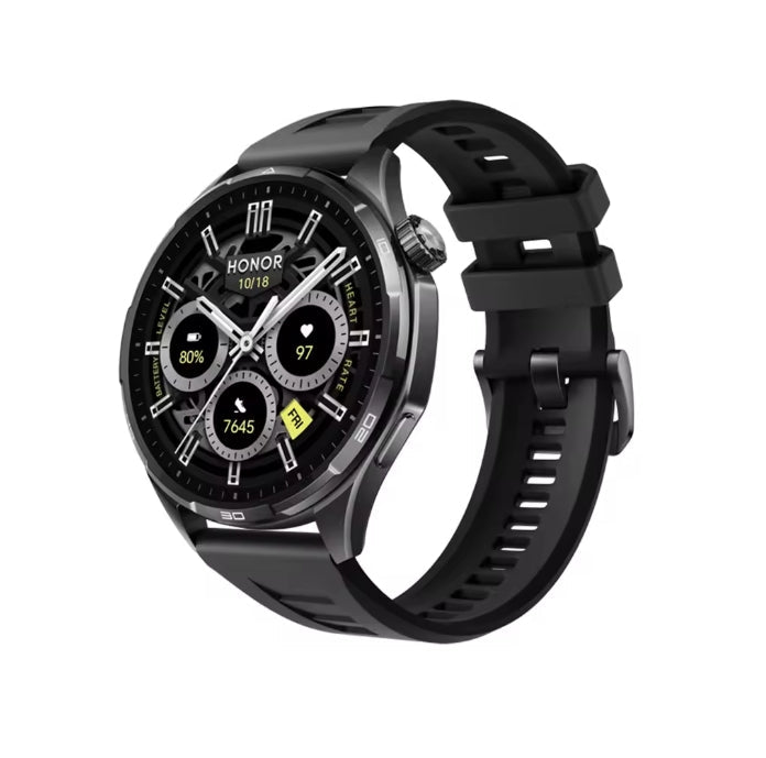 HONOR Watch 6 Smartwatch in Shadow Black with silicone sports strap displayed from front view