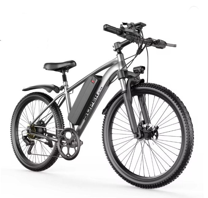 Grey electric bicycle on a white background