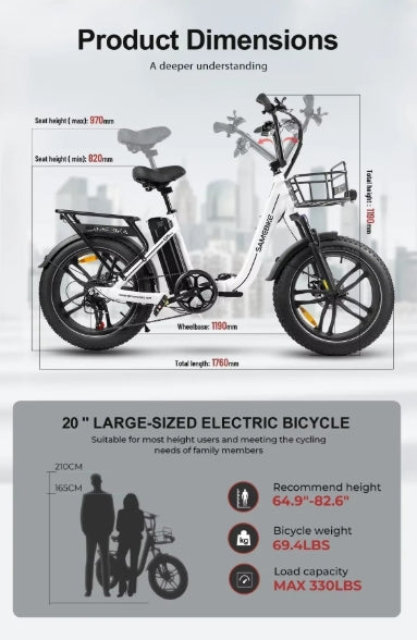 SAMEBIKE C05 PRO Electric Bike 500W 36V 13Ah 20 Inch Fat Tyre Folding E Bike