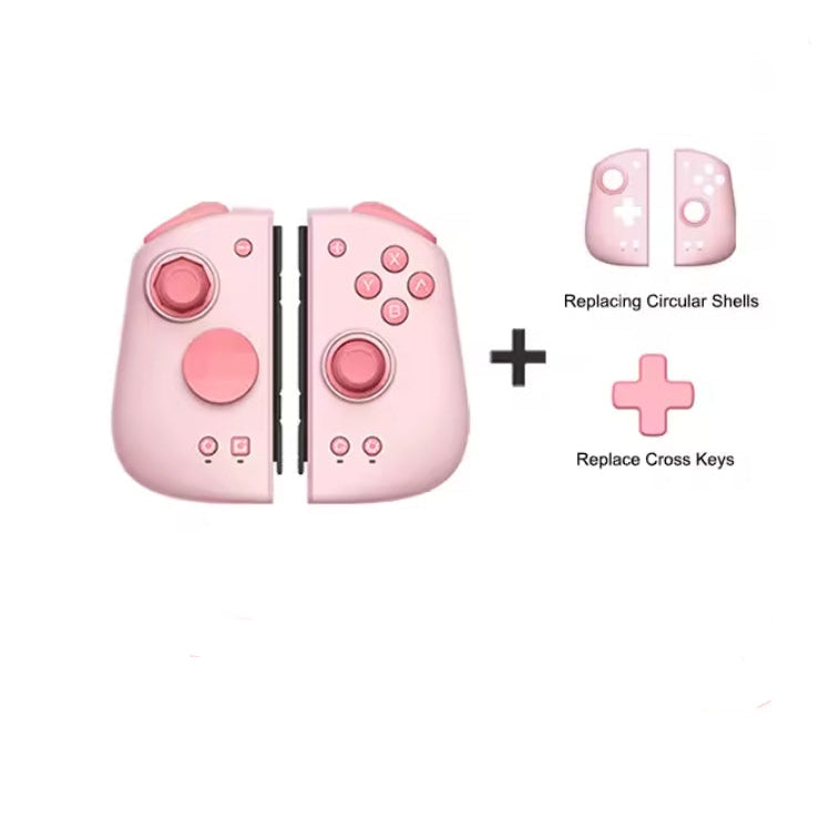 Mobapad M6 HD controller set in Pink, displaying the included interchangeable circular and D-pad button modules.