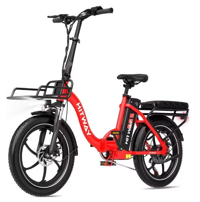 Red electric bike with black accents on a white background