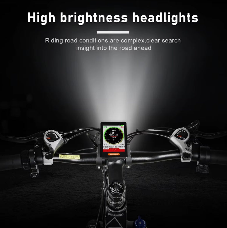 an electric bike showing how bright its lights are