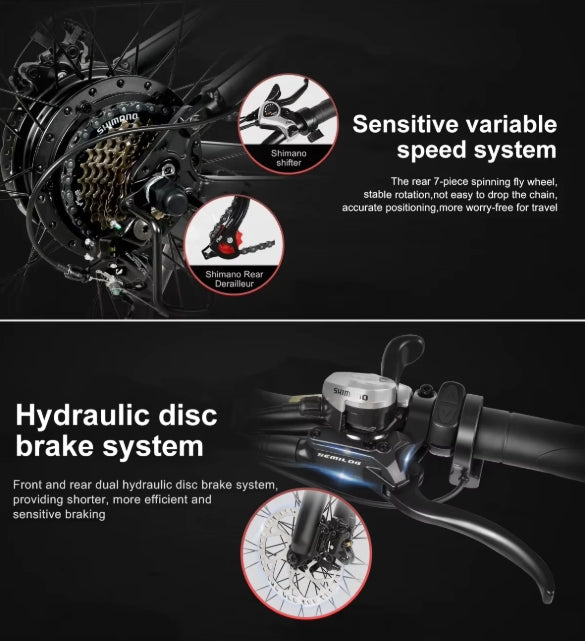 And electric bike showing its variable speed system and hydraulic disc break system