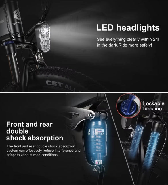 SAMEBIKE LO26‑II Folding Electric Bike 26 Inch 250W Motor 48V 14Ah