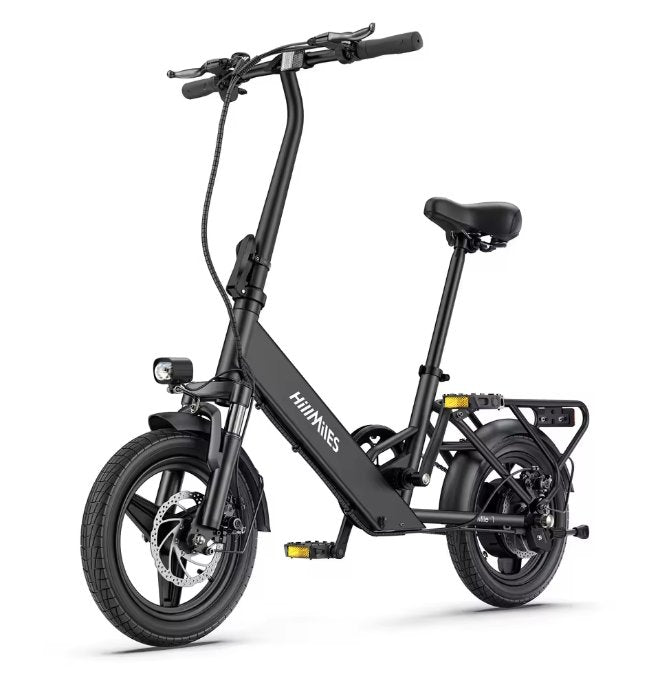 Black electric bike with 'HillMiles' branding on a white background
