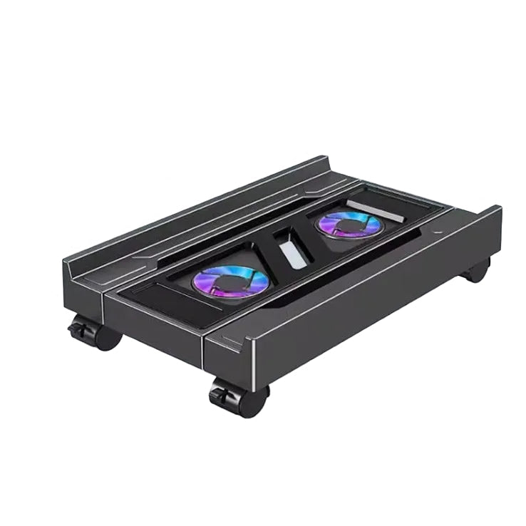 BEISHI adjustable computer CPU holder studio front perspective showing built-in RGB cooling fans and caster wheels