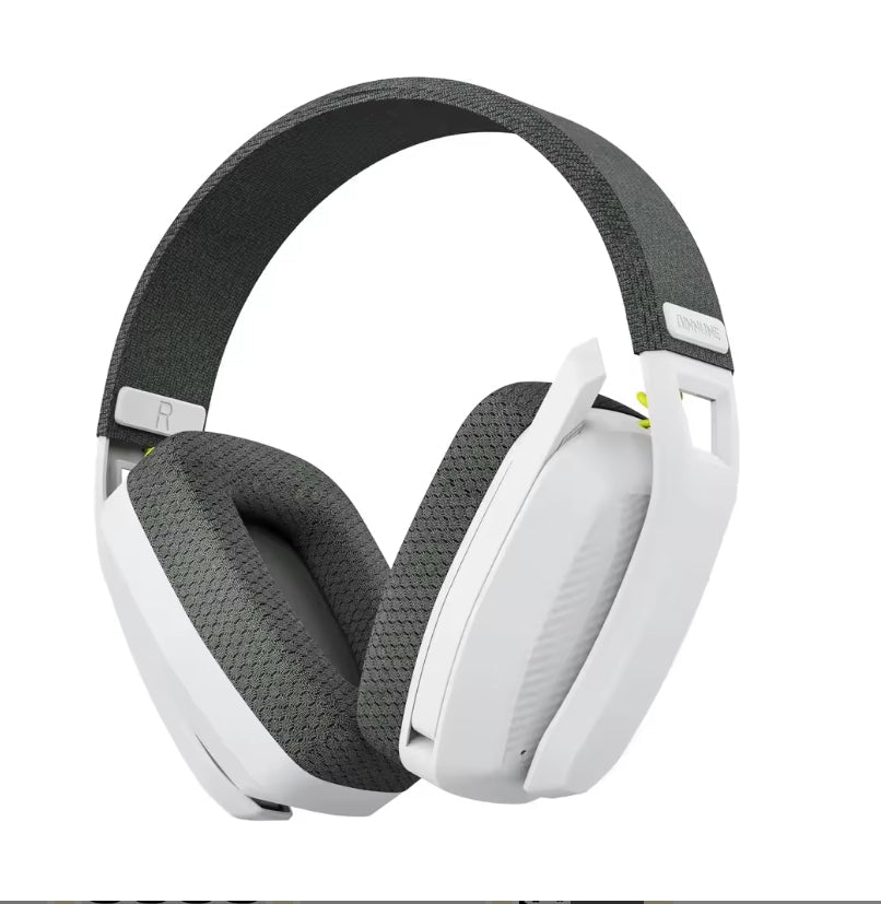 Grey and white variant of the wireless gaming headset angled view