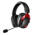 Image 1: Black and red BINNUNE wireless gaming headset main studio product hero shot with detachable microphone attached on white background   