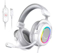 White FIFINE AmpliGame H6W RGB wired gaming headset main studio hero shot showing the in-line control panel and USB cable on white background