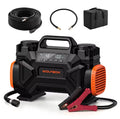 WOLFBOX HyperFlow60D portable dual-cylinder 12V air compressor kit with heavy-duty hose and accessories bag