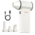 WOLFBOX DF50 Wireless Air Duster with USB-C cable and 3 interchangeable precision nozzles on white background 