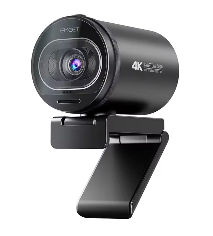 EMEET S600 4K 60FPS Streaming Web Camera in matte black on monitor clip mount | VARELO