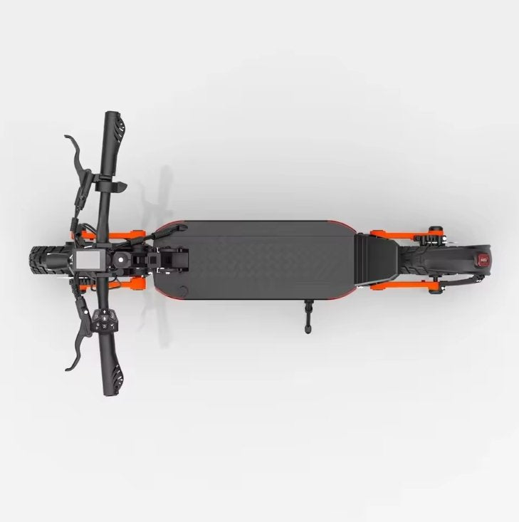 Top view of the Joyor S10‑S‑Z dual motor electric scooter off‑road black orange design on a white background