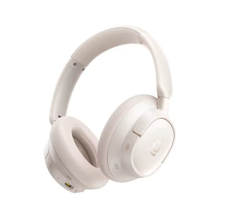 White over-ear wireless headphones with the brand name Baseus printed as b on the outer ear cup, shown on a clean white background.