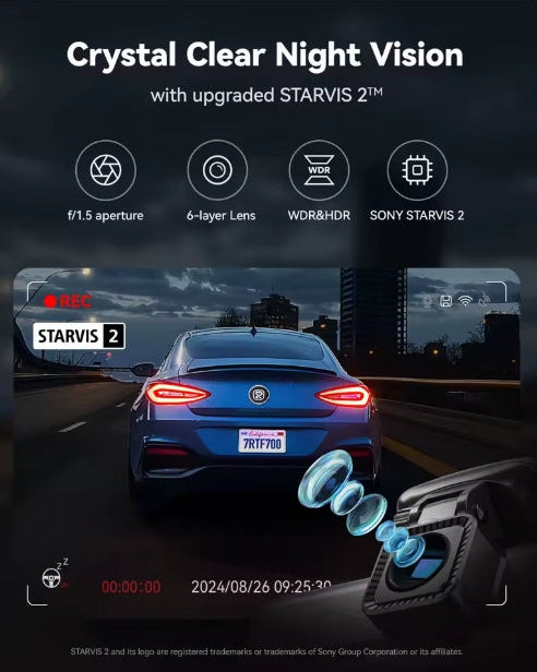 Sony STARVIS 2 low-light night vision clarity shot capturing vehicle rear on unlit road