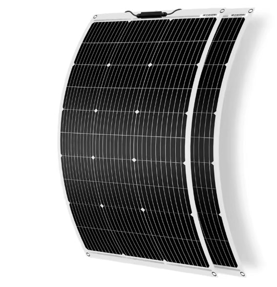 DOKIO flexible monocrystalline solar panels stacked and curved showing ultra-thin profile