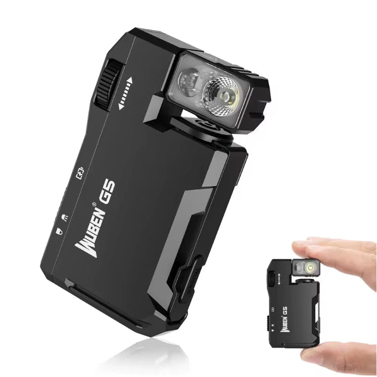 Wuben G5 Rechargeable EDC Flashlight in Black shown next to a hand for scale