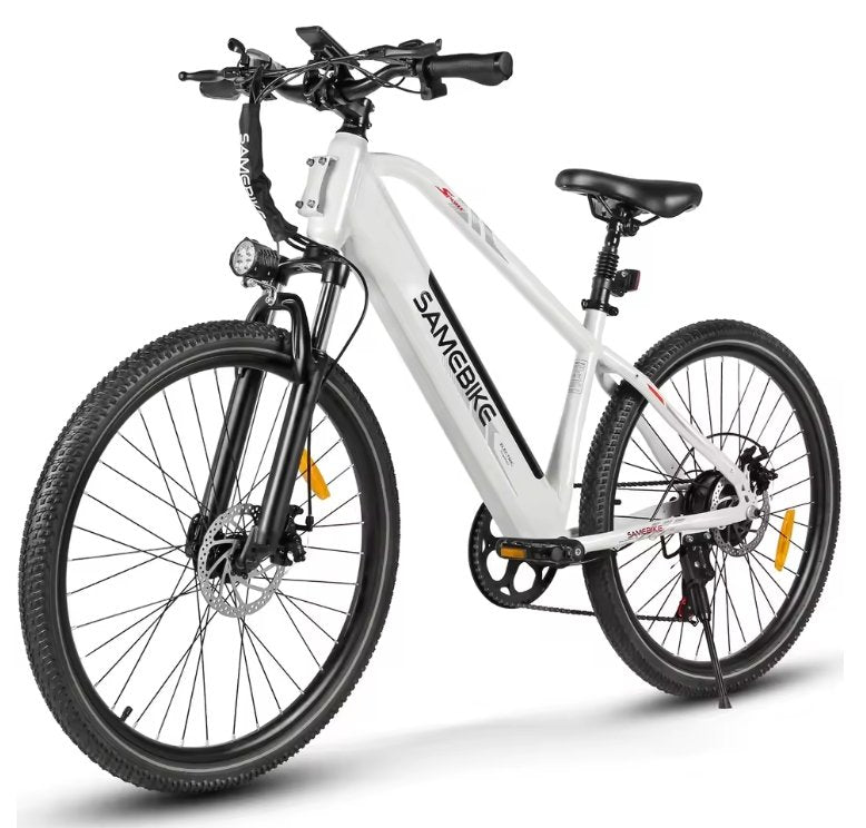 White SAMEBIKE RS-A01 MEN  electric bike with black components on a white background