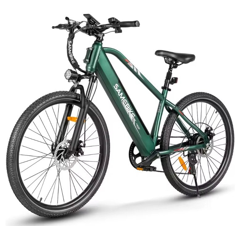 Green SAMEBIKE RS-A01 MEN  electric bicycle with 'SAMEBIKE' branding on a white background