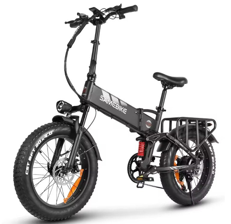 Black Samebike RS‑A02 PRO electric bike with visible branding on a white background