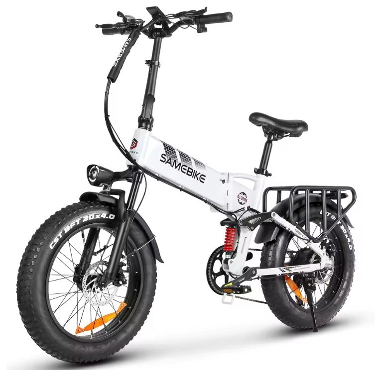 White Samebike RS‑A02 PRO electric bike with black tires and visible branding on a white background
