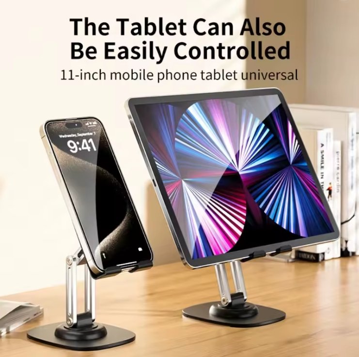 360° Rotation Portable Desktop Stand supporting a smartphone and tablet simultaneously   