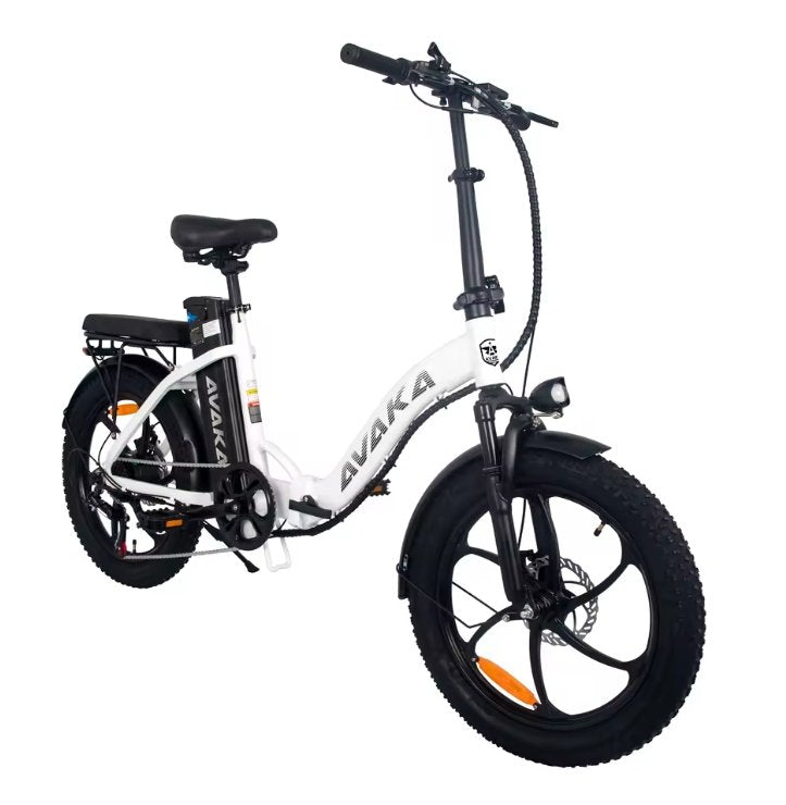 White AVAKA BZ20 PLUS Foldable E‑bike  electric bike with black components on a white background