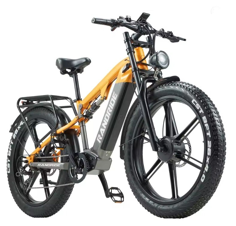 RANDRIDE YX80 yellow electric bike with black frame and tires on a white background