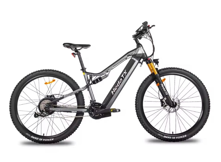 Grey HedaTX TX19 Electric bicycle with 'Heda TX' branding on a white background