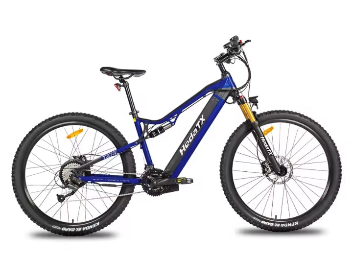 HedaTX TX19 Blue mountain bike with black components on a white background